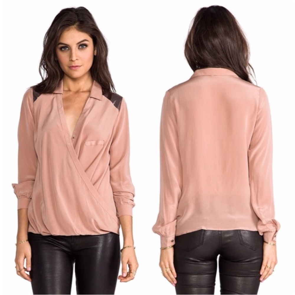 HEARTLOOM Pink Rose Gold Heidi Wrap Top in Boudoir Revolve Surplice Blouse Sz L